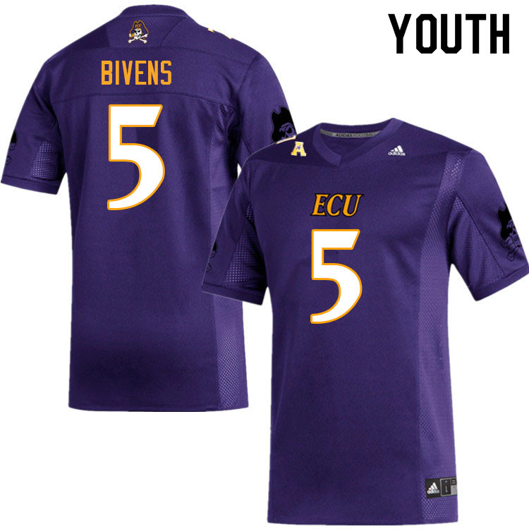 Youth #5 Bruce Bivens ECU Pirates College Football Jerseys Sale-Purple
